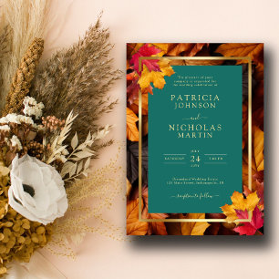 A Teal & Fall Fantasy Gold Rustic Reverie Wedding Invitation