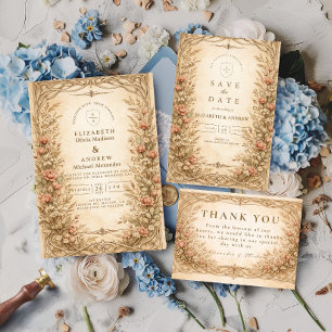 Vintage Botanical Wildflower Garden Wedding Save The Date