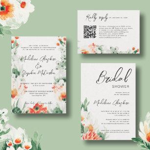 Wildflowers green & orange floral bridal shower invitation