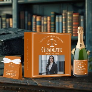Custom Orange White Law School Graduation Party Sparkling Wine Label