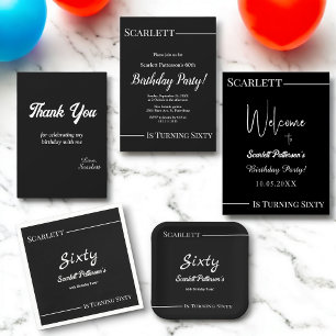 Elegant Chic Black And White Simple 60th Birthday Invitation
