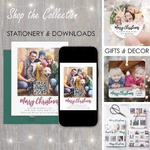 Simple Brushed Script Merry Christmas 2 Photo Holiday Card