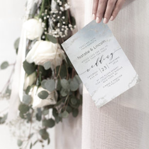 Ombre Dusty Blue Frosted Silver Wedding Square Invitation