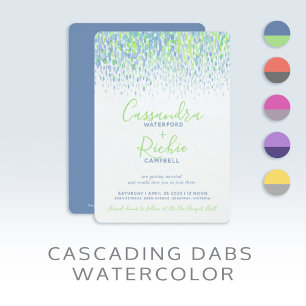 Showering cascade green blue art wedding invitation