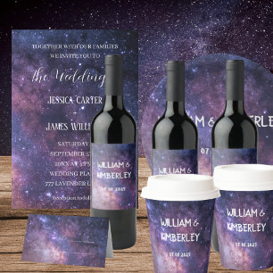 Galaxy Universe Stars Sky Wedding Space Navy Blue All In One Invitation