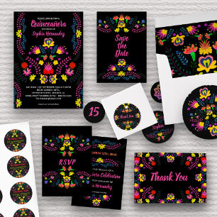 Mexican Fiesta Party Black Floral Save The Date
