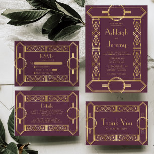 Vintage Deco Burgundy Gold Wedding Details Enclosure Card