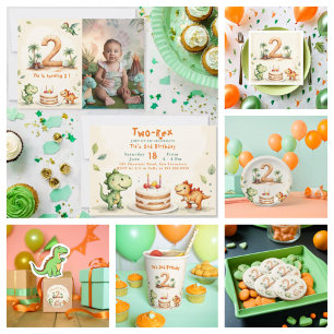 Two-Rex Dinosaur 2nd Birthday Paper Napkin