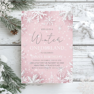 Pastel Pink Winter Wonderland Snowflake Photo  Invitation