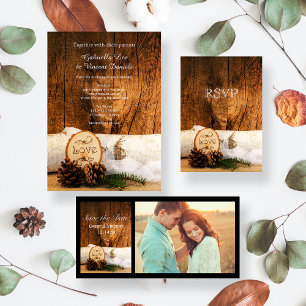 Rustic Birch Tree and Barn Wood Wedding RSVP Card