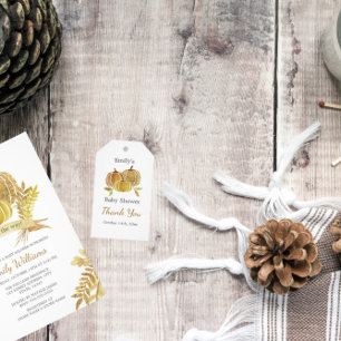 Watercolor Pumpkin Fall Blue Baby Shower Card