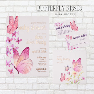 Butterfly Kiss & Baby Wishes   Baby Shower Purple Acrylic Invitations