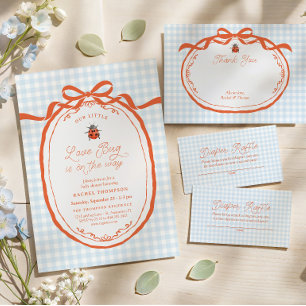 A Little Love Bug On The Way Gingham Baby Shower Invitation