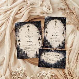 Moody Gothic Celestial Wedding RSVP Card