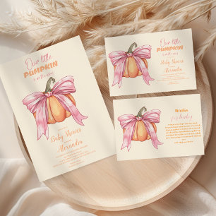 Retro Pink Bow Pumpkin Baby Shower Invitation