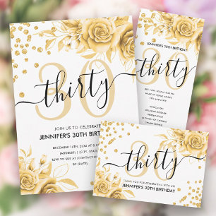 Glam Gold Floral Glitter 30th Birthday Script Favour Tags
