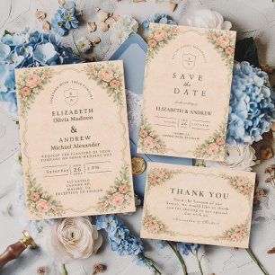 Classic Blush Rose Arch Wedding Invitation