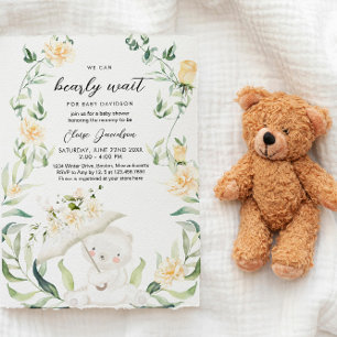 Greenery Bear Gender Neutral Yellow Baby Shower  I Invitation