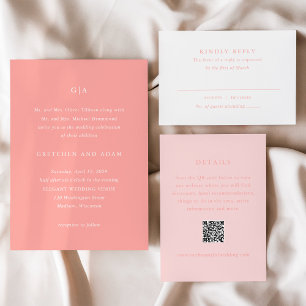 Elegant Coral Pink QR Code Modern Wedding Enclosure Card
