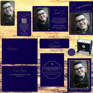 Modern Elegant Script Blue Graduation Envelope