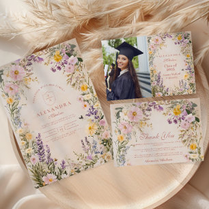 Stylish Wildflower Meadow Garden Graduation  RSVP Card