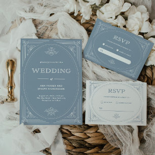 Modern Deco   Elegant Dusty Blue and White Wedding Invitation