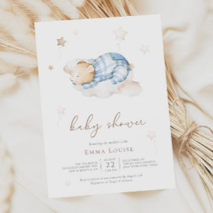 We can Bearly Wait Teddy Bear On Cloud Baby Shower Invitation
