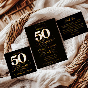 Elegant Black Gold 50th Birthday Invitation