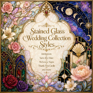 Pastel Peony Floral garden stained glass Wedding Invitation