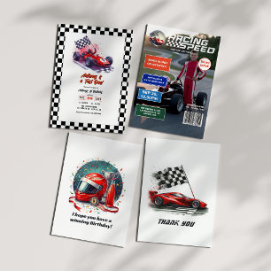 "Fast One" Race Car 1st Birthday Party Invitation