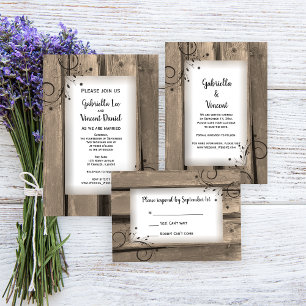 Country Barn Wood and Flowers Wedding RSVP