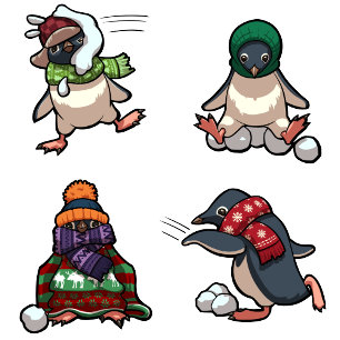 Merry Xmas Penguin Christmas Snowball Cartoon Holiday Card