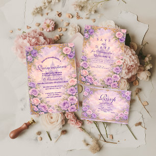 Lavender Rose Gold Garden Quinceañera Save The Date