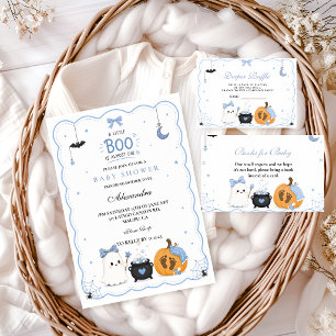 Blue Little Boo Is Almost Due Halloween Baby Showe Invitation