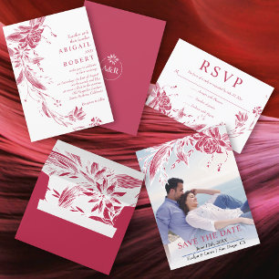 Viva magenta and white floral garland wedding envelope