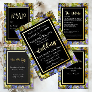 Colourful Wild Flowers Wedding Foil Details Card