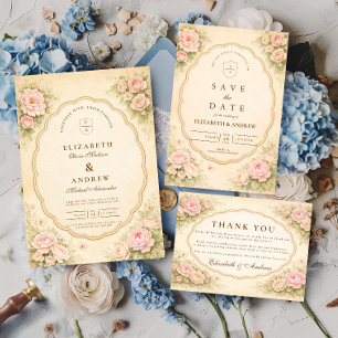 Vintage Blush Rose Garden Wedding Save The Date