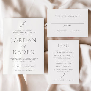 Jordan Grey Script Monogram Elegant Wedding Invitation