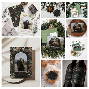 Christmas 2 photo watercolor botanical floral foil foil holiday card