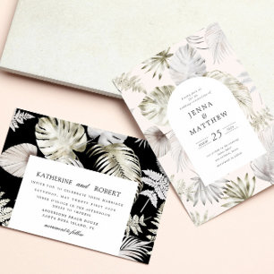 Luxurious Silver Tropical Foliage Wedding Invitation