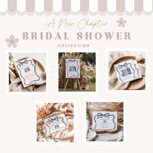 A New Chapter Blue Bow Bridal Shower Recipe Enclosure Card