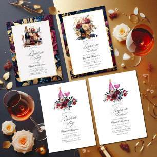 Burgundy and Navy Floral Wine Bachelorette Weekend Invitation