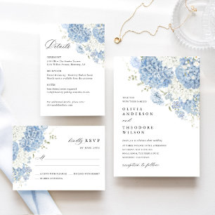 Dusty Blue White Floral Elegant Wedding Invitation