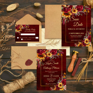 Fall bridal shower burgundy roses sunflowers napkin