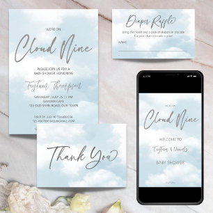 Cloud nine baby shower grey dusty blue invitation