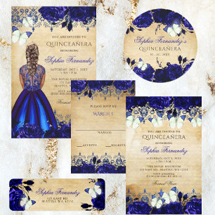 Rustic Vintage Royal Blue Floral Butterfly  Return Address Label