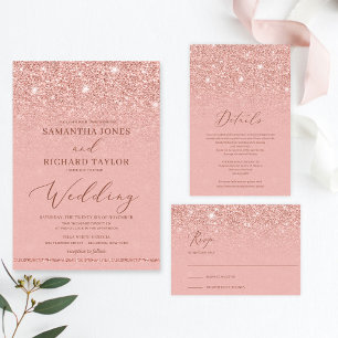 Elegant chic rose gold glitter foil wedding invitation