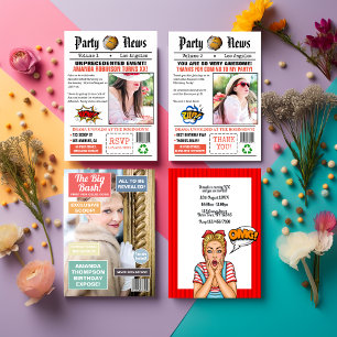 Retro Newspaper Birthday Party Invitation