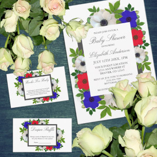 Patriotic Panda Anemone Baby Shower Invitation