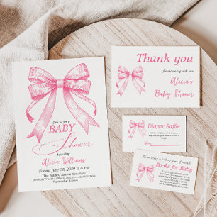 Coquette Pink Bow Retro Girl Baby Shower Invitation